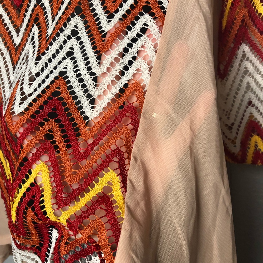 A’REVE chevron striped fall fire crochet knit shirt blouse sheer layers Sz Small - Picture 5 of 15